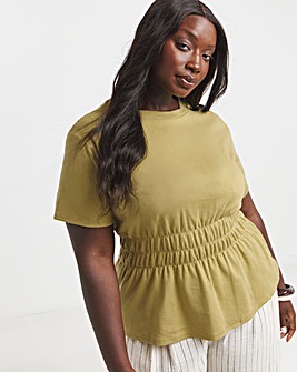 Khaki Shirred Waist T-Shirt