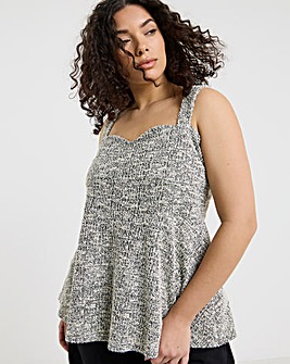 Black & White Boucle Sweetheart Neck Peplum Top