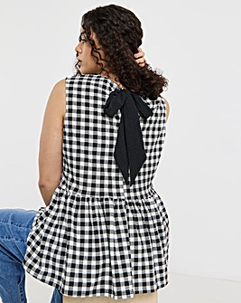 Black & White Gingham Peplum Bow Back Top