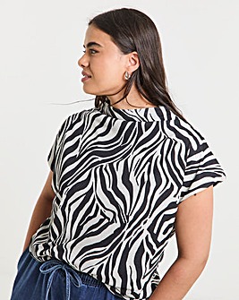 Zebra Print Slash Neck Mesh Top