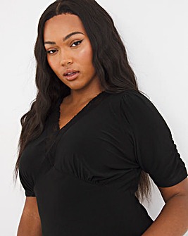 Black Luxe Jersey Lace Insert Top