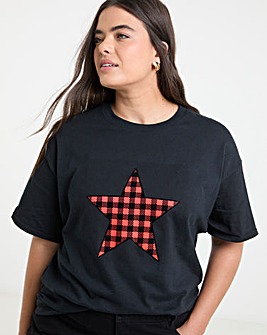 Red Leopard Star Graphic Oversized T-Shirt