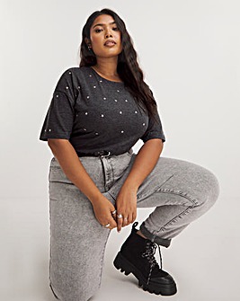 Charcoal Star Stud Boxy Tee