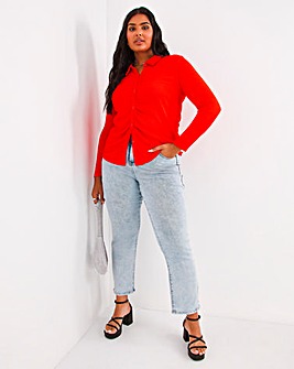 Red Textured Ruched Shirt