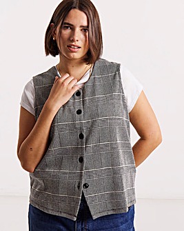 Black & White Check Print Button Through Jersey Waistcoat