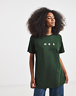 Green Christmas Sweet Embroidery T-Shirt