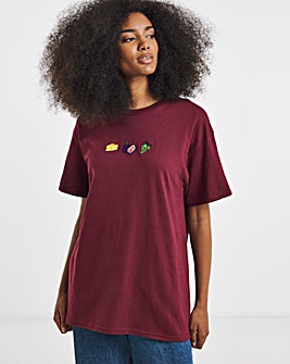 Burgundy Christmas Savoury Embroidery T-Shirt