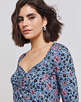 Blue Floral Supersoft Ruched Swing Top