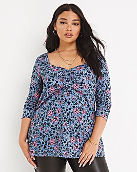 Blue Floral Supersoft Ruched Swing Top