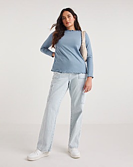 Washed Blue Long Sleeve Top