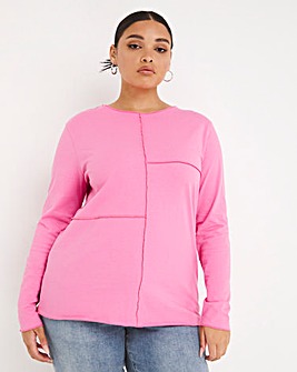 Pink Overlock Detail Long Sleeve Top