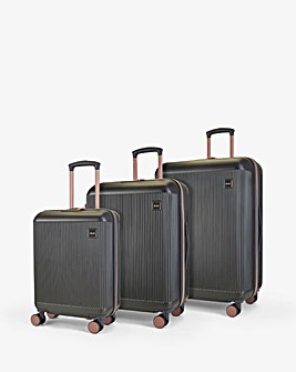 Rock Aria 3pc Suitcase Set - Charcoal with Rose Gold