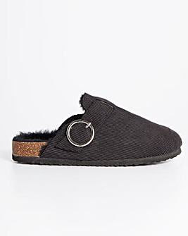 Fluffy Footbed Clog Slippers Wide Fit