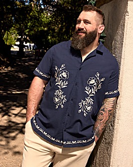 Navy Embroidered Short Sleeve Shirt