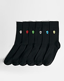 6 Pack Skulls Embroidery Socks