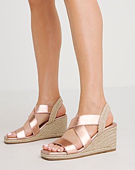 Kelly Elastic Cross Strap Wedge Espadrille Sandals Wide E Fit