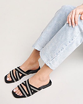 Mabel Crossover Strap Flat Mule Sandals Extra Wide EEE Fit