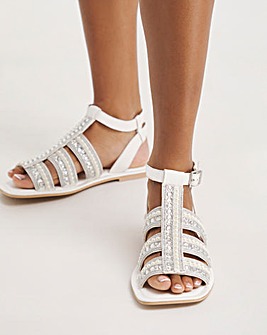 Pearla Embellished Flat Gladiator Sandals Wide E Fit