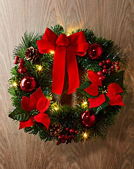 Pre-Lit Poinsettia Wreath