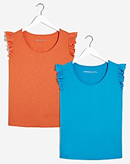 Aqua/ Orange 2 Pack Ruffle Sleeve Tops
