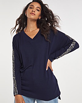 Sequin Trim Knit Look Tunic