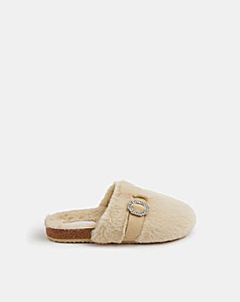 Accessorize Sparkle Buckle Faux Fur Slippers
