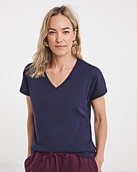 Pure Cotton Navy V-Neck Short Sleeve T-Shirt