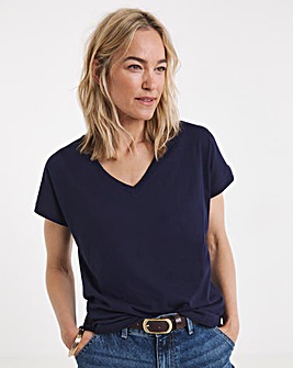 Pure Cotton Navy V-Neck Short Sleeve T-Shirt