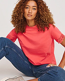 Pink Lace Trim Short Sleeve T-Shirt