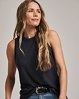 Anthology Navy Linen Crew Neck Tank