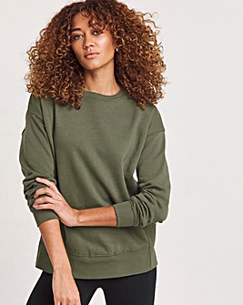 Green Ribbed Side Panel Crew Neck Sweatshirt