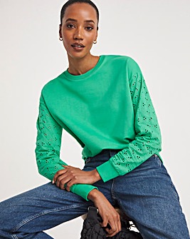 Broderie Long Sleeve Crew Neck Sweatshirt