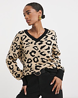 Leopard V Neck Jumper