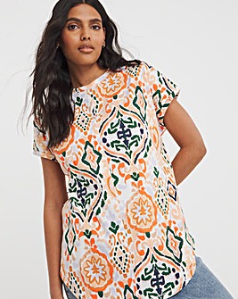 Printed Short Sleeve Longline Top