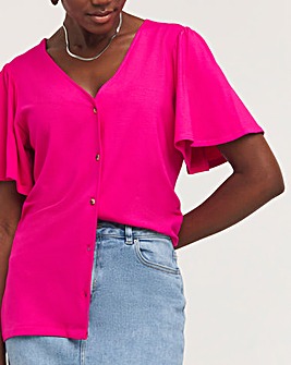 Pink Button Front Angel Sleeve Top