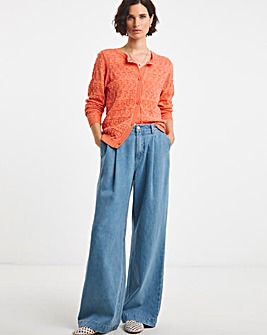 Coral Pointelle Cardigan