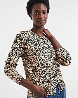 Animal Print Crew Neck Cardigan