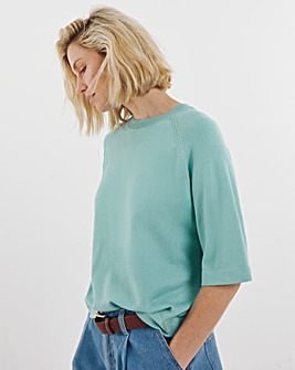 Teal Half Sleeve Raglan Knitted T-shirt