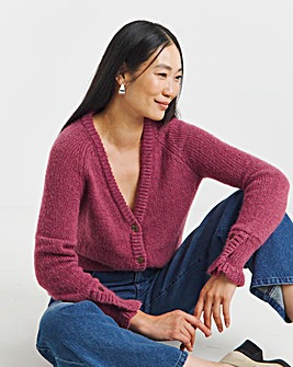 Rose Frill Sleeve Fluffy Yarn Cardigan