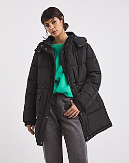 Black Relaxed Fit Puffer Coat