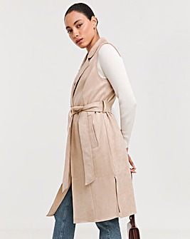 Camel Suedette Longline Gilet