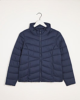 Navy Lightweight Short Puffer Jacket with Recycled Padding