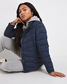 Navy Lightweight Short Puffer Jacket with Recycled Padding