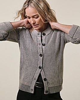 Crew Neck Heavyweight Jacquard Cardigan