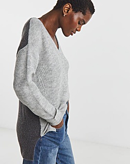 Grey Colourblock V Neck Tunic