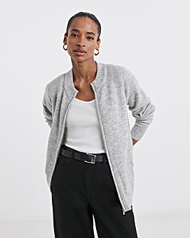 Grey Marl Zip Through Cardigan