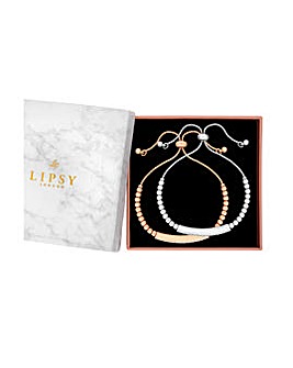 Lipsy Tri Tone Bar 2 Pack Toggle Bracelet - Gift Boxed