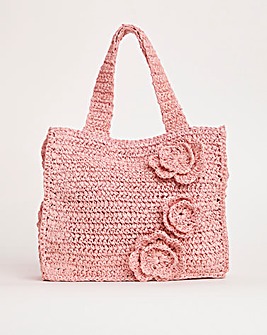 Floral Raffia Mini Tote Bag