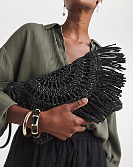 Fringe Raffia Oversized Clutch Bag