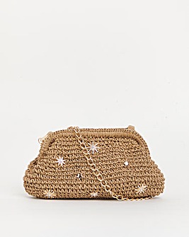 Raffia Star Studded Clutch Bag